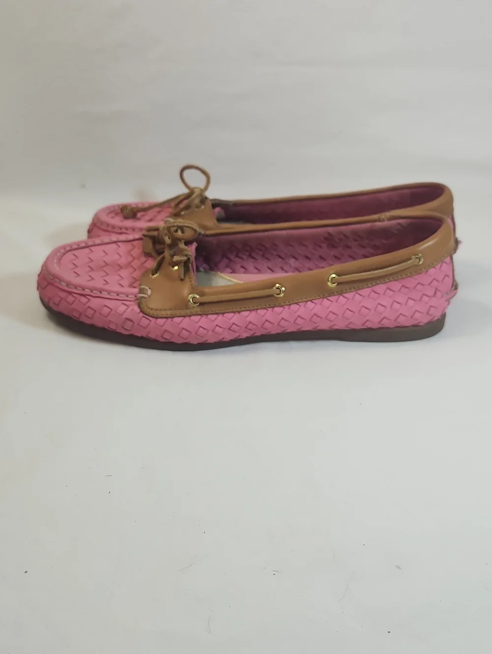 Women's Sperry Top-Sider Audrey Woven Boat Shoe  Pink W Leather Trim Size 9.5 - Picture 5 of 10